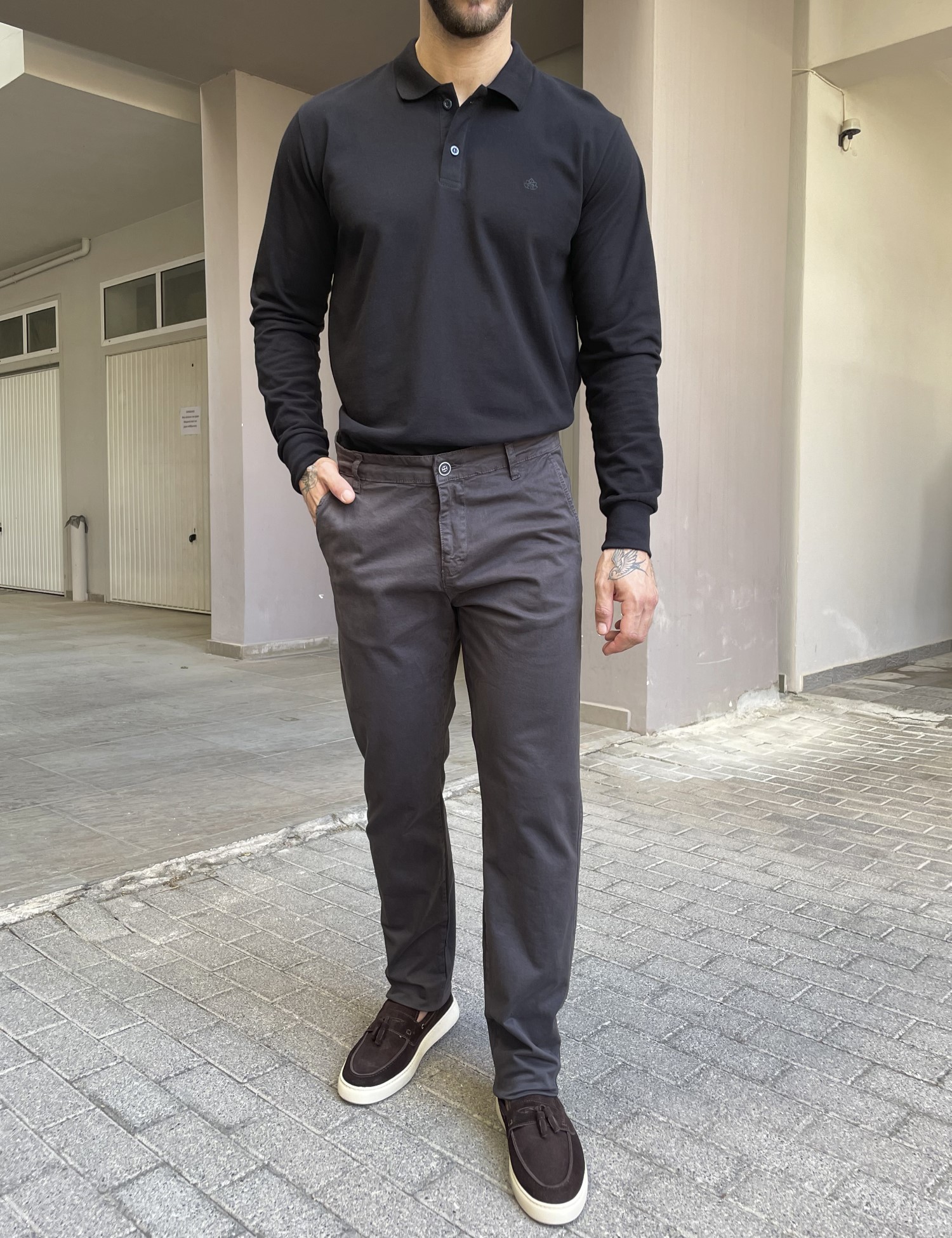 Ανδρικό ανθρακί παντελόνι καπαρντίνα Chinos BO1909A φωτογραφία